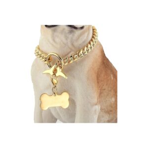 Strong Chew Proof Tortle Clasp Adjustable Cuban Link Chain Dog Collar with Gold Finish