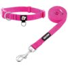 Strong Durable Nylon Dog Collar Leash Set, Compatible with ID Tag Accessories, Hot Pink