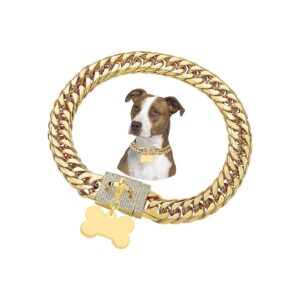 Strong Link Dog Collar for Extra Large Dogs 18K Gold Plating