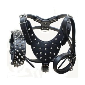 Strong PU Leather Spiked Studded Dog Walking Essentials Matching Set for Large Breeds