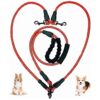 Strong Red Dog Walking Leash for 2 Medium to Large Dogs with Adjustable Reflective Belt