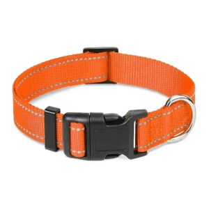 Strong Reflective Adjustable Dog Collars for Small Medium Large Dogs Orange Nylon Webbing