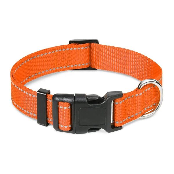 Strong Reflective Adjustable Dog Collars for Small Medium Large Dogs Orange Nylon Webbing