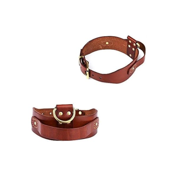 Strong and Adjustable Leather Dog Collar with D-Handle and Eyelets for Reliable Walking