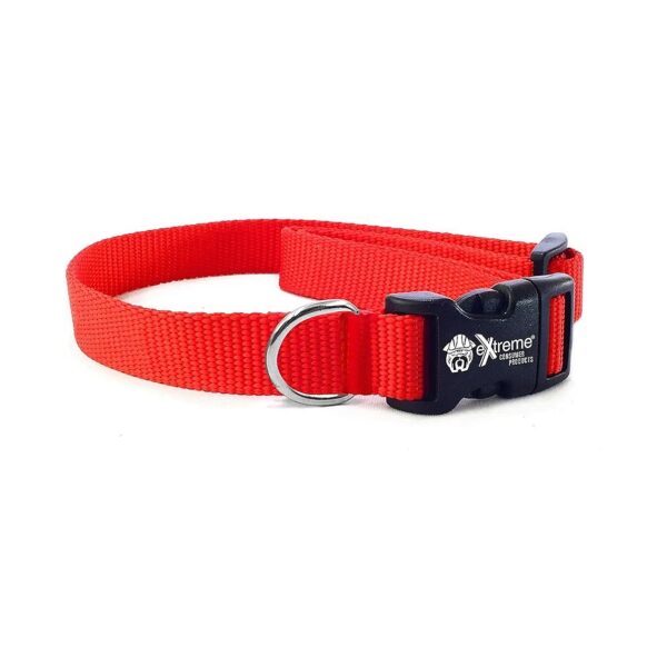 Strong and Adjustable Red Nylon Dog Collar with Buckle Closure for Comfortable Wear