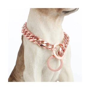 Strong and Chew Proof 12MM Core Chain Leash Collar for Dogs in High Rose Gold Finish