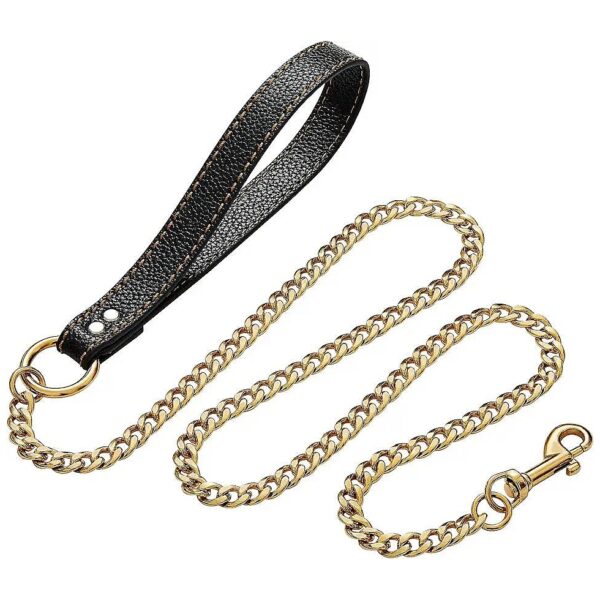 Strong and Durable 3 FT Gold Chain Dog Leash for Small to Large Breed Dogs