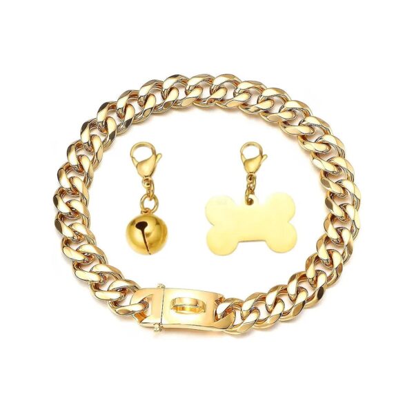 Strong and Durable Gold Dog Collar with Stainless Steel Chain and Bell for Large Dogs