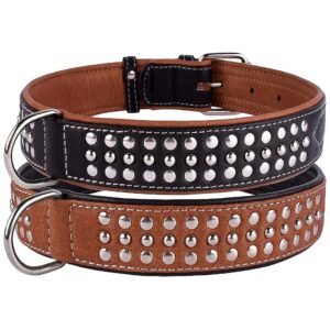 Studded Leather Dog Collars for Small Medium Large Dogs Soft Padded Black Brown