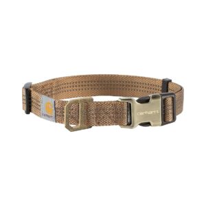 Sturdy Brown Nylon Dog Collar with Duck Canvas Weave and Brushed Brass Buckle