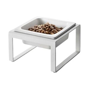 Sturdy Ceramic Raised Pet Food or Water Bowl with Metal Stand for Cats and Small Dogs