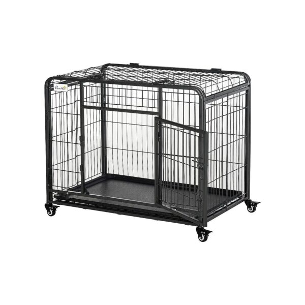 Sturdy Metal Dog Crate with Folding Design and Removable Tray for Indoor Outdoor Use