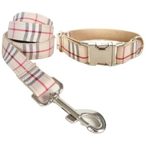 Sturdy Nylon Dog Leash and Collar Set with Classic Plaid Design for Training