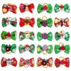 Style Dog Hair Bows - 20pcs Red and Green Christmas Style with Rubber Elastic Bands