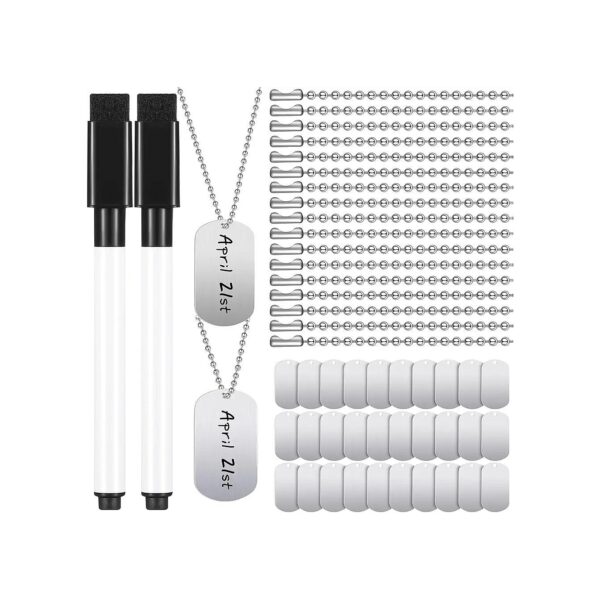 Style Dog Tag Set for Kids with 30 Aluminum Blank Tags and 30 Stainless Steel Chains