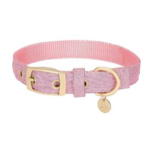 Stylish Adjustable Dog Collar with Soft Pink Tinsel Thread and Metal Buckle for Big Dogs