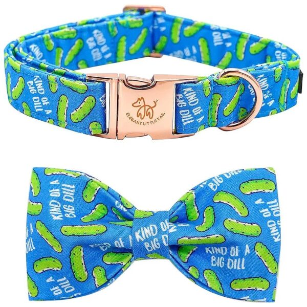 Stylish Cotton Dog Collar with Handmade Bow Tie and Dill Pickles Pattern for Medium Dogs