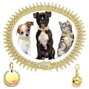 Stylish Dog Collar with Rivet Chain Pattern and Bling CZ Diamond Decoration