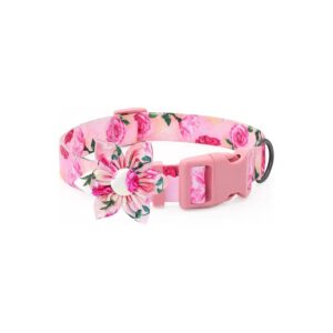 Stylish Floral Dog Collar with Pink Rose Bow Tie for Female Dogs of All Sizes