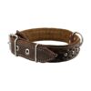 Stylish Genuine Leather Dog Collar 5 Inches Wide Soft Suede Padded Braided Studded Brown