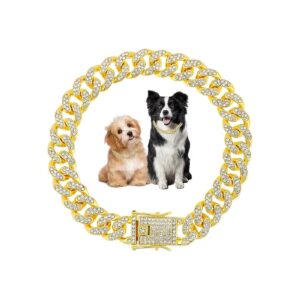 Stylish Gold Dog Chain Collar with Secure Buckle and Diamond Decoration