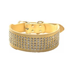 Stylish Gold Rhinestone Dog Collar for Large Dogs with 5 Rows of Sparkling Crystals