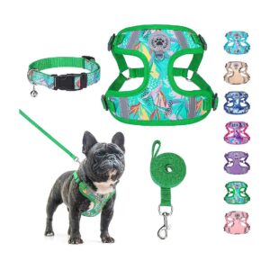 Stylish Green Floral Pattern Dog Vest Harness for Large Dogs