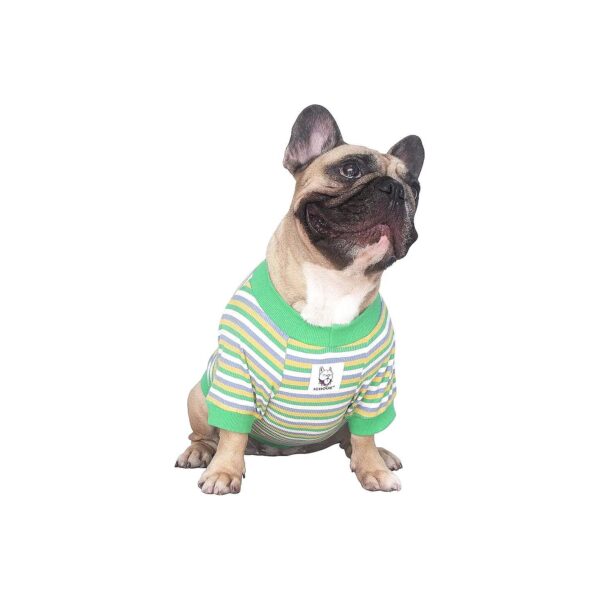 Stylish Green Stripe Medium Size Dog Shirts for French Bulldogs, Pugs, and Pitbulls