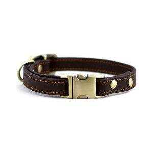 Stylish Leather Dog Collar Handmade Small Breed Collar Brown Dyed Leather