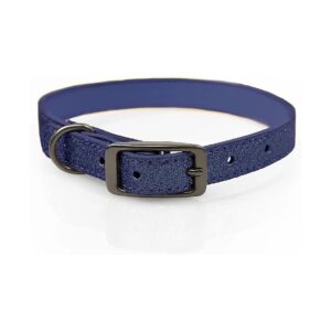 Stylish Navy Blue Glitter Dog Collar with Pewter Hardware and Adjustable Buckle