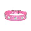 Stylish PU Leather Dog Collar with Floral Pattern and Closure for Small Dogs