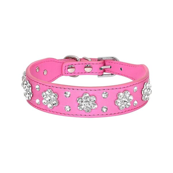 Stylish PU Leather Dog Collar with Floral Pattern and Closure for Small Dogs