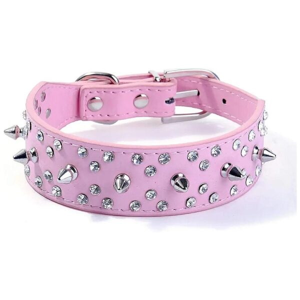 Stylish Pink Dog Collar featuring Bullet Rivets and Rhinestones for Medium and Large Dogs