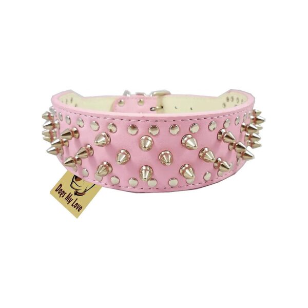 Stylish Pink Leather Dog Collar with Spikes and Studs for Large Breed Dogs