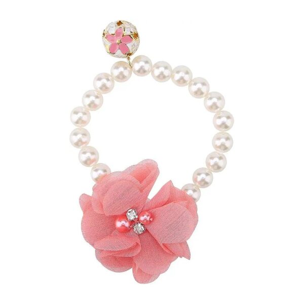 Stylish Pink Pearl Necklace Collar with Adjustable Straps for Cats Dogs