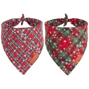 Stylish Plaid Snowflake Dog Scarf, Christmas Bandanas for Large Dogs with Multiple Sizes