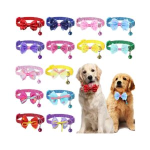 Stylish Polyester Adjustable Dog Bow Tie Collars with Bell for Small Medium Dogs and Cats