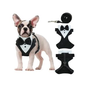 Stylish Puppy Tuxedo Vest Harness with No Pull Dog Leash for Small Medium Breed Dogs