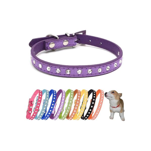 Stylish Purple Leather Rhinestone Dog Collar with Crystal Diamonds for Small Medium Pets