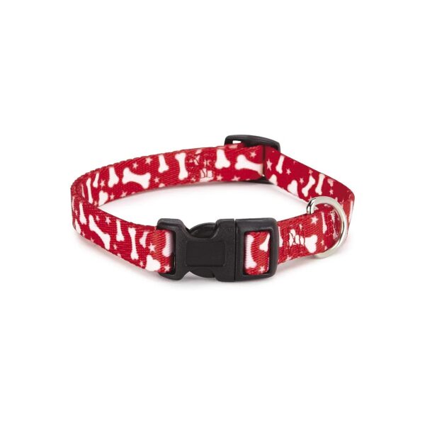 Stylish Red Bone Patterns Nylon Dog Collars for Small to Medium Breeds