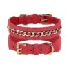 Stylish Red Leather Metal Braided Dog Collar with Gold Chain for Medium Large Dogs