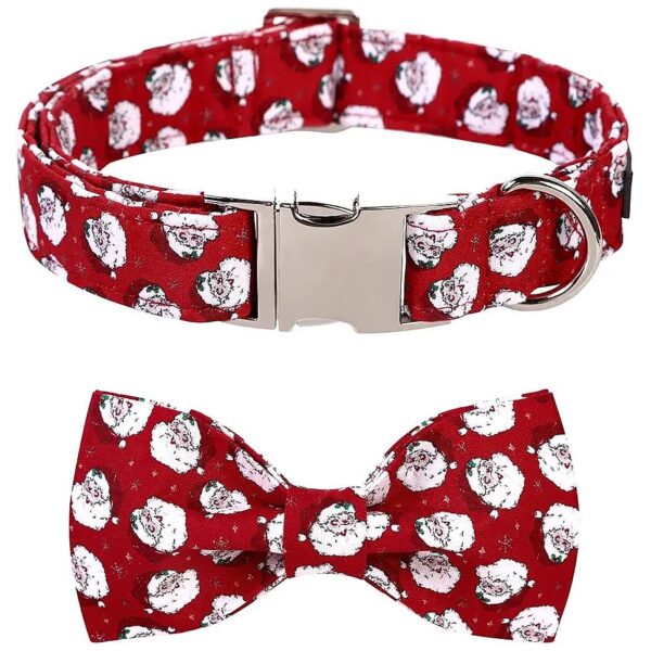 Stylish Santa Claus Color Adjustable Dog Collar with Bow Tie and Alloy Buckle