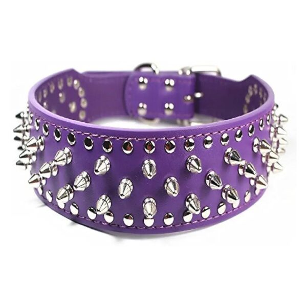 Stylish Spiked Leather Dog Collars for Large Breeds Pitbull Mastiff Boxer 21-24 Purple