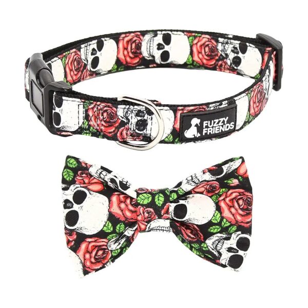 Stylish Sugar Skull Pattern Dog Collar and Matching Leash for Small Medium Large Dogs