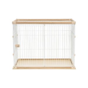 Stylish Wood-Like Wire Pet Pen for Small to Medium-Sized Dogs with Bottom Tray