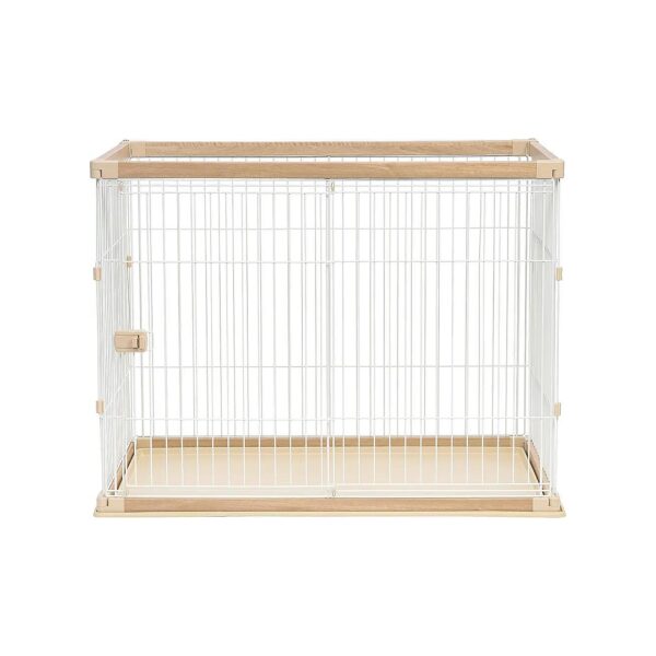 Stylish Wood-Like Wire Pet Pen for Small to Medium-Sized Dogs with Bottom Tray