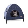 Stylish and Durable Elevated Dog Bed with Canopy and Roll-Up Entrance for Small Pets