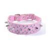 Stylish and Durable Pink Leather Dog Collar with Bull Rivets and Rhinestones