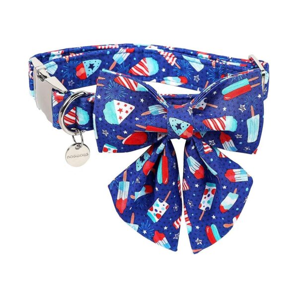 Summer Dog Collar with Sailor Bow Tie and Ice Cream Print for Large Dogs