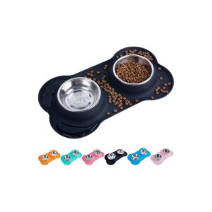 Super Design Pet Feeder with Non-Skid Silicone Mat and Stainless Steel Bowl for Pets